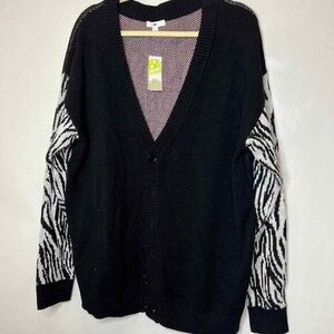 BP Womens Black Cardigan Zebra Print Sleeves Button Front Extra Large Sweater‎